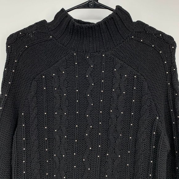 Philosophy Sweater Black Silver Beaded Mock Neck Pullover Tunic - Picture 2 of 9